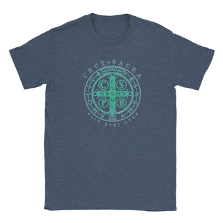 St. Benedict Medal Cross Teal and Aqua T-Shirt