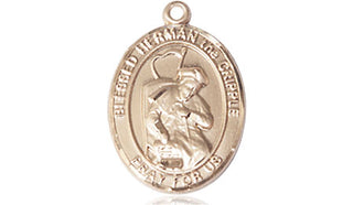 14kt Gold Blessed Herman the Cripple Medal Engraved Catholic Saint Jewelry