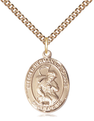 14kt Gold Blessed Herman the Cripple Medal Engraved Catholic Saint Jewelry