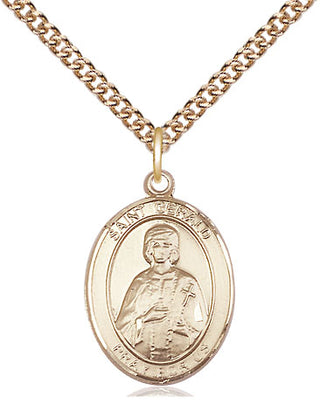 14kt Gold Saint Gerald Medal Engraved Catholic Saint Jewelry