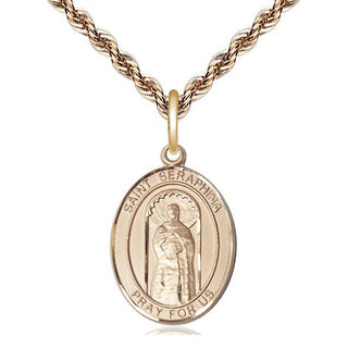 14kt Gold Saint Seraphina Medal Engraved Catholic Saint Jewelry
