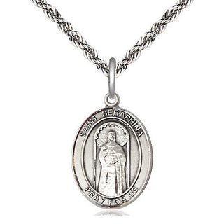 Sterling Silver Saint Seraphina Medal Religious Jewelry Engraved Catholic Saint Jewelry
