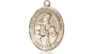 14kt Gold Saint Margaret of Scotland Medal Engraved Catholic Saint Jewelry