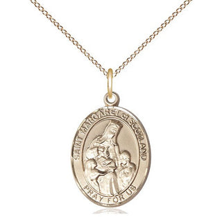14kt Gold Saint Margaret of Scotland Medal Engraved Catholic Saint Jewelry
