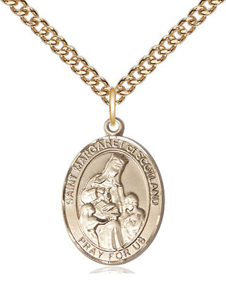 14kt Gold Saint Margaret of Scotland Medal Engraved Catholic Saint Jewelry
