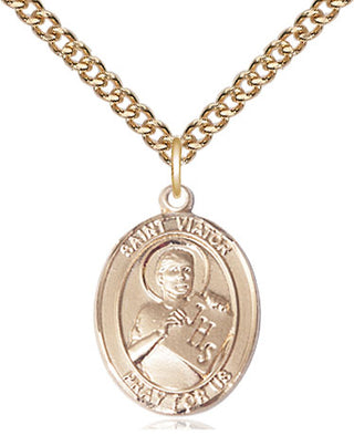 14kt Gold Saint Viator of Bergamo Medal Engraved Catholic Saint Jewelry
