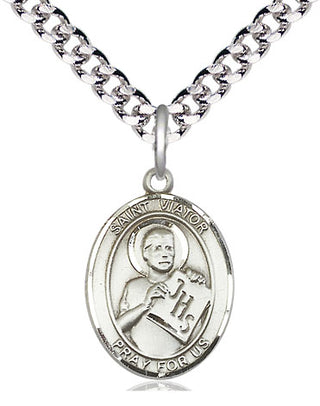 Pewter Saint Viator of Bergamo Medal Religious Jewelry Engraved Catholic Saint Jewelry