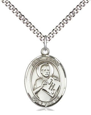 Pewter Saint Viator of Bergamo Medal Religious Jewelry Engraved Catholic Saint Jewelry