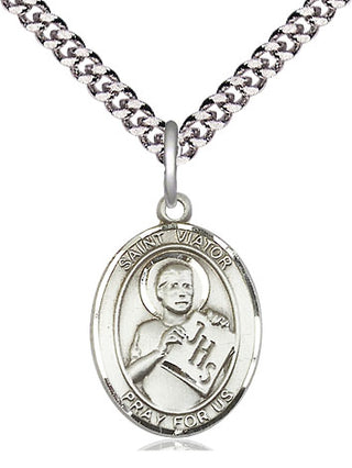 Pewter Saint Viator of Bergamo Medal Religious Jewelry Engraved Catholic Saint Jewelry