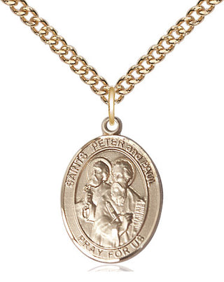 14kt Gold Saint Peter St Paul Medal Engraved Catholic Saint Jewelry