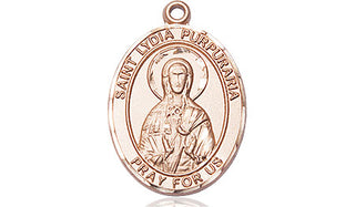 14kt Gold Filled Saint Lydia Purpuraria Medal Engraved Catholic Saint Jewelry