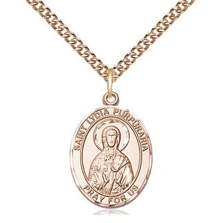 14kt Gold Saint Lydia Purpuraria Medal Engraved Catholic Saint Jewelry