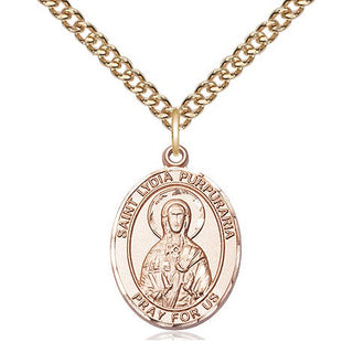 14kt Gold Saint Lydia Purpuraria Medal Engraved Catholic Saint Jewelry