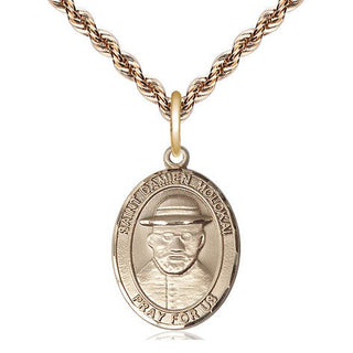 14kt Gold Filled Saint Damien of Molokai Medal Religious Jewelry Engraved Catholic Saint Jewelry