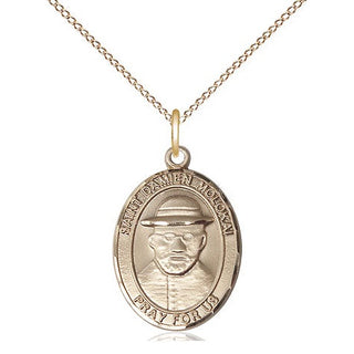 14kt Gold Saint Damien of Molokai Medal Engraved Catholic Saint Jewelry