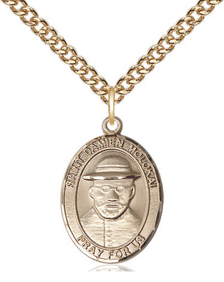 14kt Gold Saint Damien of Molokai Medal Engraved Catholic Saint Jewelry