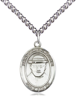 Sterling Silver Saint Damien of Molokai Medal Religious Jewelry Engraved Catholic Saint Jewelry