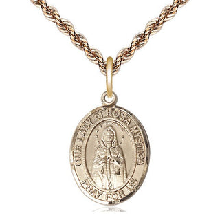 14kt Gold Our Lady of Rosa Mystica Medal Engraved Catholic Saint Jewelry