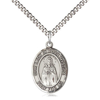 Sterling Silver Our Lady of Rosa Mystica Medal Religious Jewelry Engraved Catholic Saint Jewelry