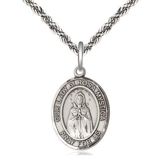 Sterling Silver Our Lady of Rosa Mystica Medal Religious Jewelry Engraved Catholic Saint Jewelry