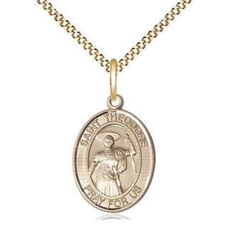 14kt Gold Filled Saint Theodore Stratelates Medal Religious Jewelry Engraved Catholic Saint Jewelry