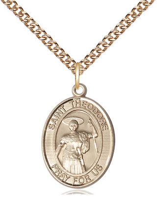 14kt Gold Filled Saint Theodore Stratelates Medal Religious Jewelry Engraved Catholic Saint Jewelry