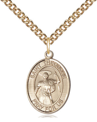 14kt Gold Filled Saint Theodore Stratelates Medal Religious Jewelry Engraved Catholic Saint Jewelry