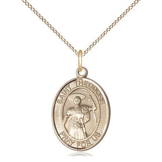 14kt Gold Saint Theodore Stratelates Medal Engraved Catholic Saint Jewelry