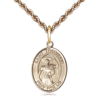 14kt Gold Saint Theodore Stratelates Medal Engraved Catholic Saint Jewelry