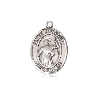 Pewter Saint Theodore Stratelates Medal Engraved Catholic Saint Jewelry