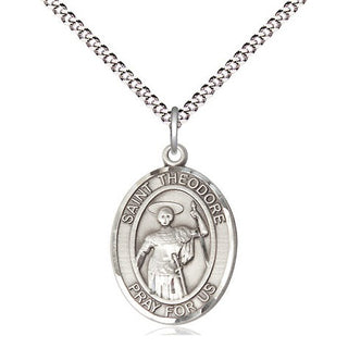 Pewter Saint Theodore Stratelates Medal Religious Jewelry Engraved Catholic Saint Jewelry