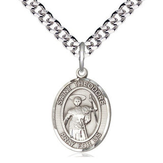 Pewter Saint Theodore Stratelates Medal Religious Jewelry Engraved Catholic Saint Jewelry