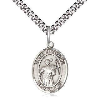 Pewter Saint Theodore Stratelates Medal Religious Jewelry Engraved Catholic Saint Jewelry