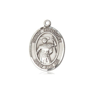 Sterling Silver Saint Theodore Stratelates Medal Religious Jewelry Engraved Catholic Saint Jewelry