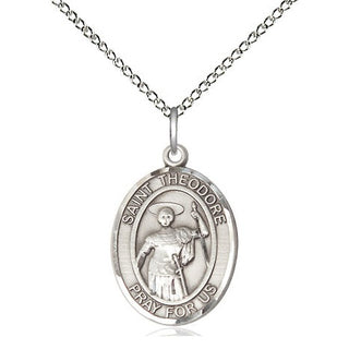 Sterling Silver Saint Theodore Stratelates Medal Religious Jewelry Engraved Catholic Saint Jewelry