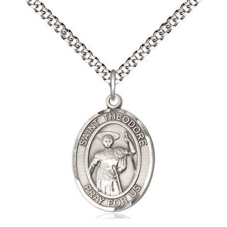 Sterling Silver Saint Theodore Stratelates Medal Religious Jewelry Engraved Catholic Saint Jewelry