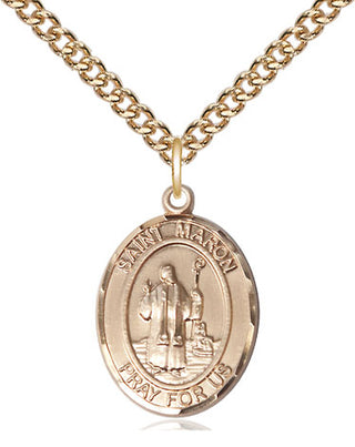 14kt Gold Saint Maron Medal Engraved Catholic Saint Jewelry
