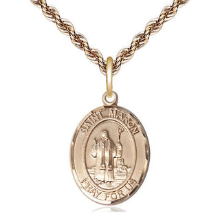 14kt Gold Saint Maron Medal Engraved Catholic Saint Jewelry