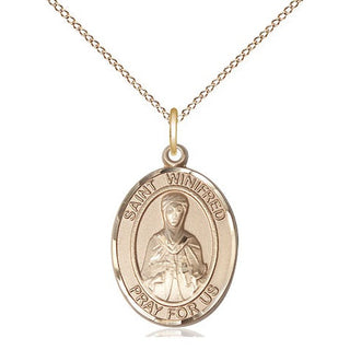 14kt Gold Saint Winifred of Wales Medal Engraved Catholic Saint Jewelry