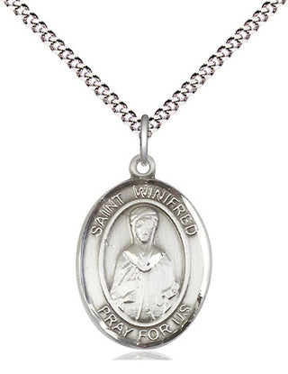 Pewter Saint Winifred of Wales Medal Religious Jewelry Engraved Catholic Saint Jewelry