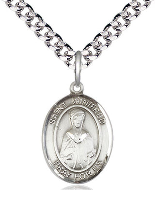 Pewter Saint Winifred of Wales Medal Religious Jewelry Engraved Catholic Saint Jewelry