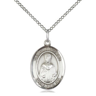 Sterling Silver Saint Winifred of Wales Medal Religious Jewelry Engraved Catholic Saint Jewelry