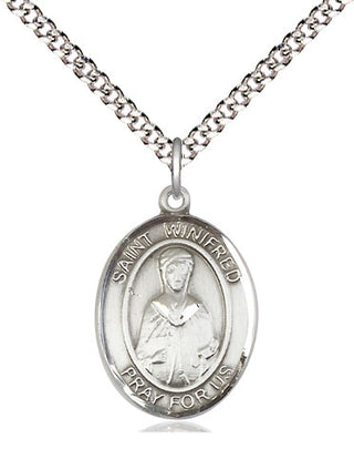 Sterling Silver Saint Winifred of Wales Medal Religious Jewelry Engraved Catholic Saint Jewelry