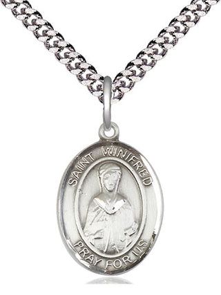Sterling Silver Saint Winifred of Wales Medal Religious Jewelry Engraved Catholic Saint Jewelry