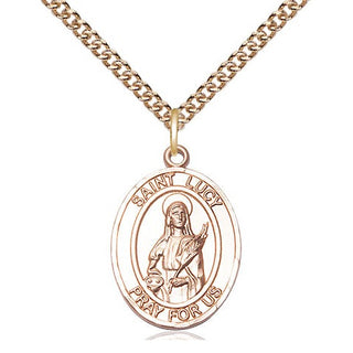 14kt Gold Saint Lucy Medal Engraved Catholic Saint Jewelry