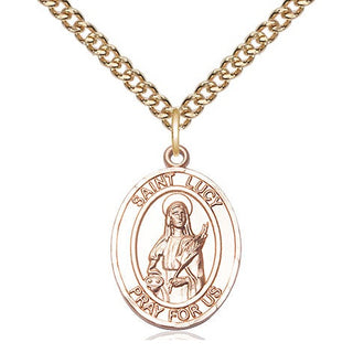 14kt Gold Saint Lucy Medal Engraved Catholic Saint Jewelry