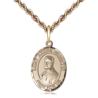 14kt Gold Saint Andre Bessette Medal Engraved Catholic Saint Jewelry