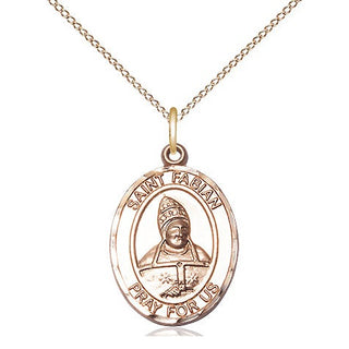 14kt Gold Saint Fabian Medal Engraved Catholic Saint Jewelry