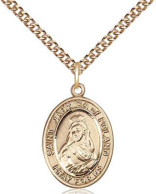 14kt Gold Filled Saint Jadwiga of Poland Medal Religious Jewelry Engraved Catholic Saint Jewelry