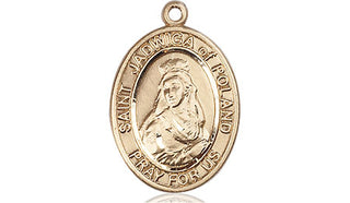 14kt Gold Saint Jadwiga of Poland Medal Engraved Catholic Saint Jewelry